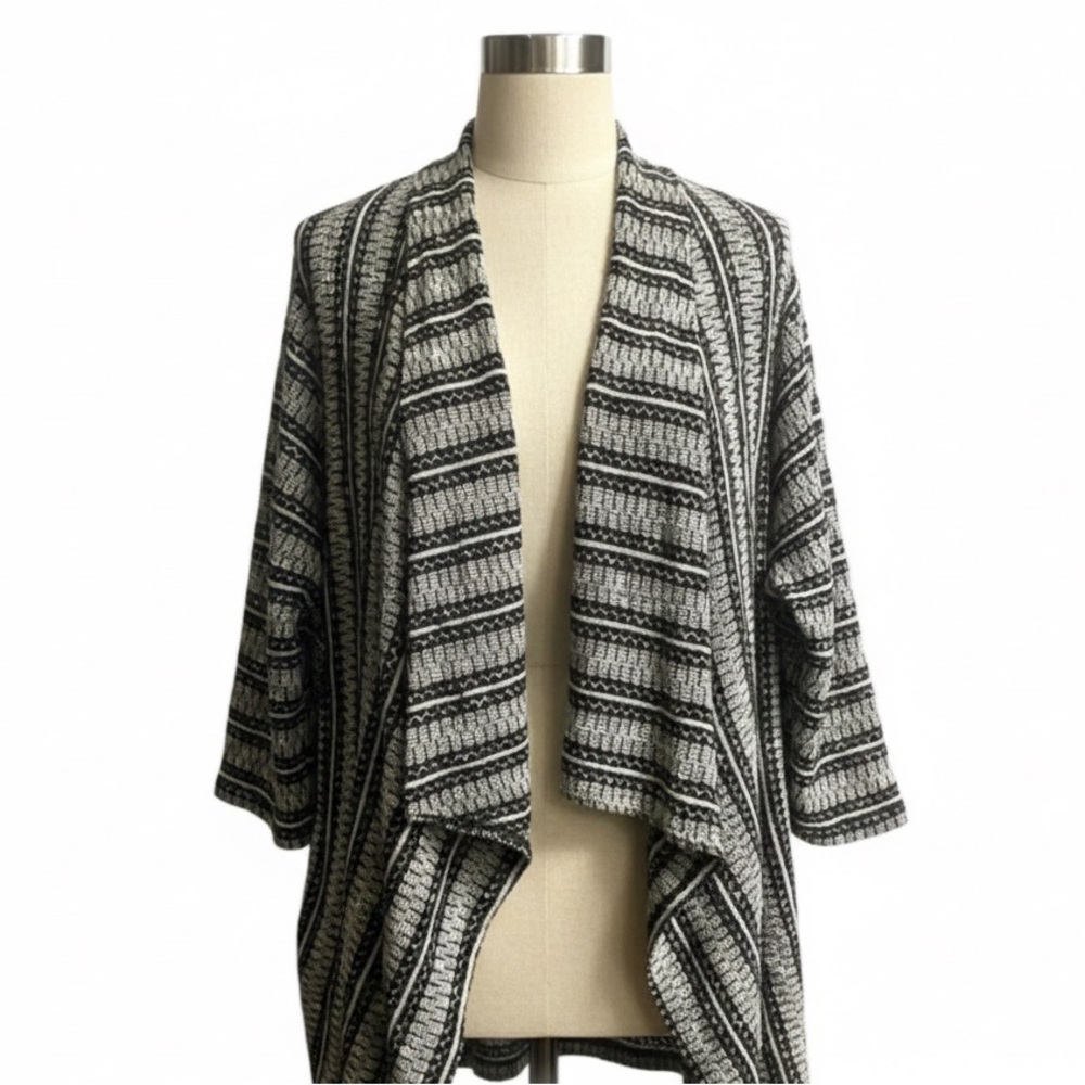 CATHERINES Black & White Geometric Knit Open Front Cardigan Women’s Plus Size 3X